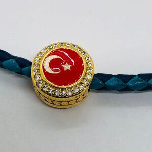 ✨✨Pandora Country Of Turkey Exclusive Flag Button Gold Flag Round charm